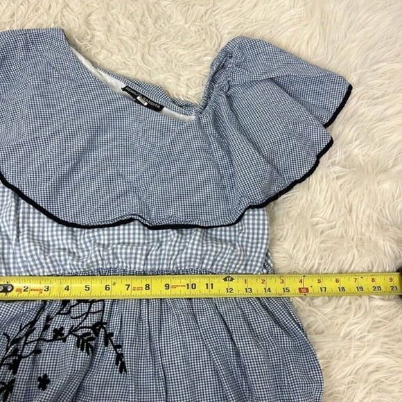 Hemant & Nandita Melantha Blue Pink Check Print One Shoulder Ruffle Dress Size M - Picture 5 of 11